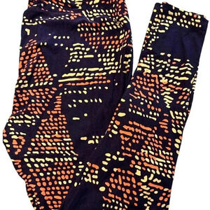 Lularoe TC  dot deep purple leggings.Coral & butter yellow dots
